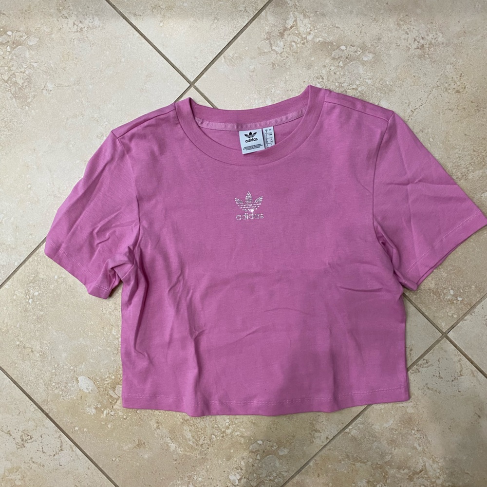 Adidas Originals Pink Crop w bedazzled emblem